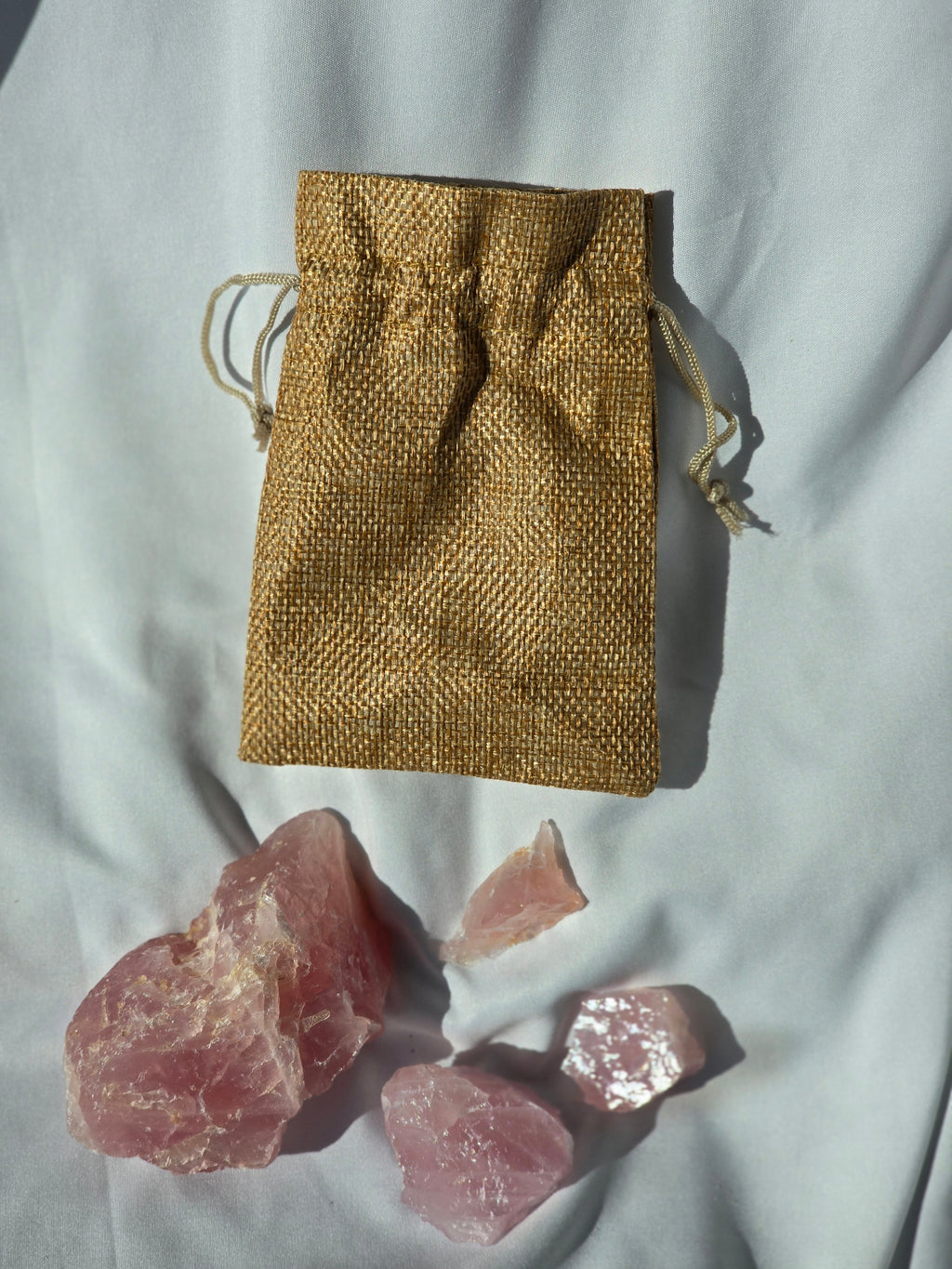 Raw Rose Quartz 1/3 lb • Burlap Satchel • Heart-Healing Crystal