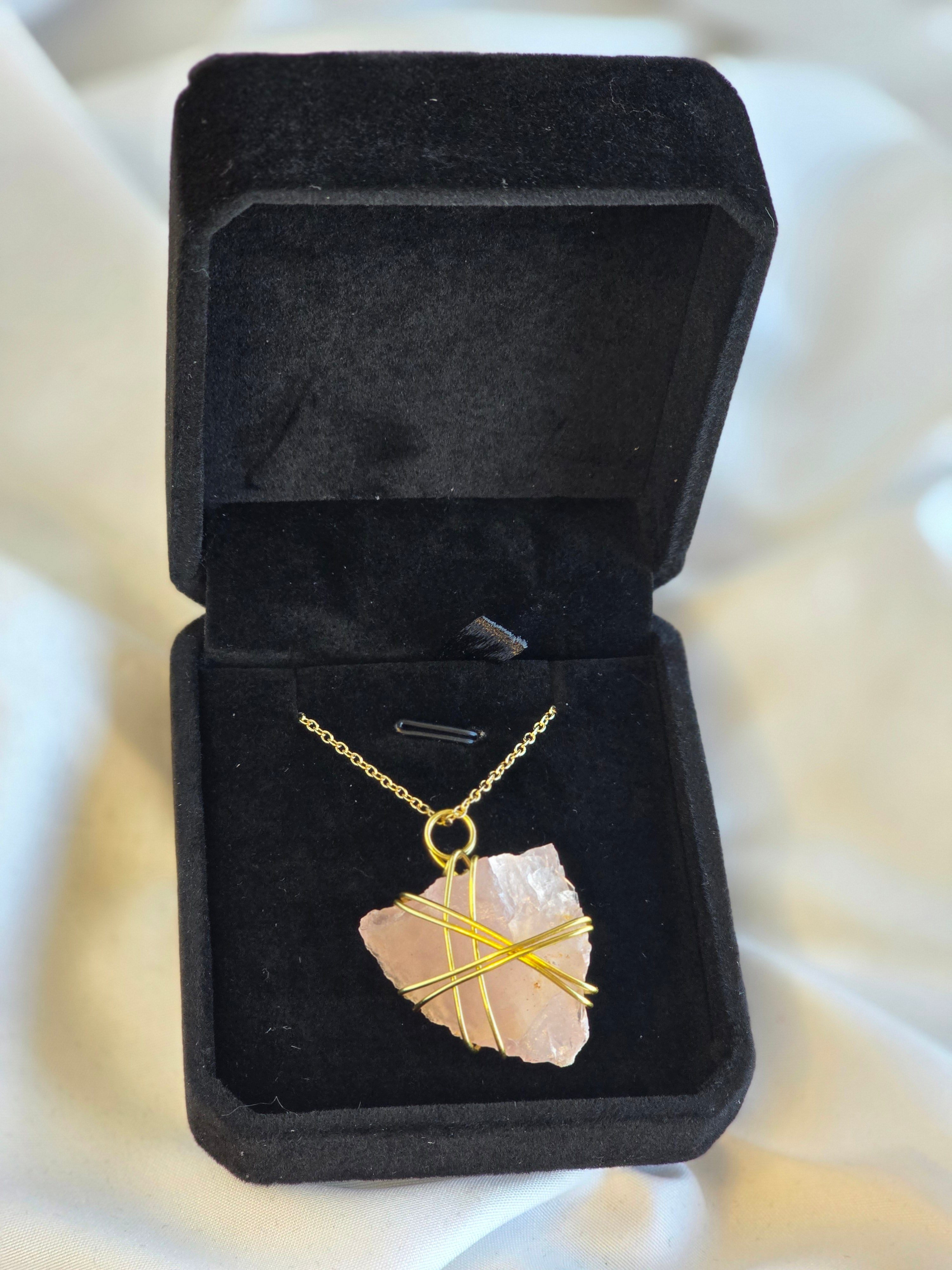 Hand-Wrapped Raw Rose Quartz Crystal | Made with Intention • Love and Healing