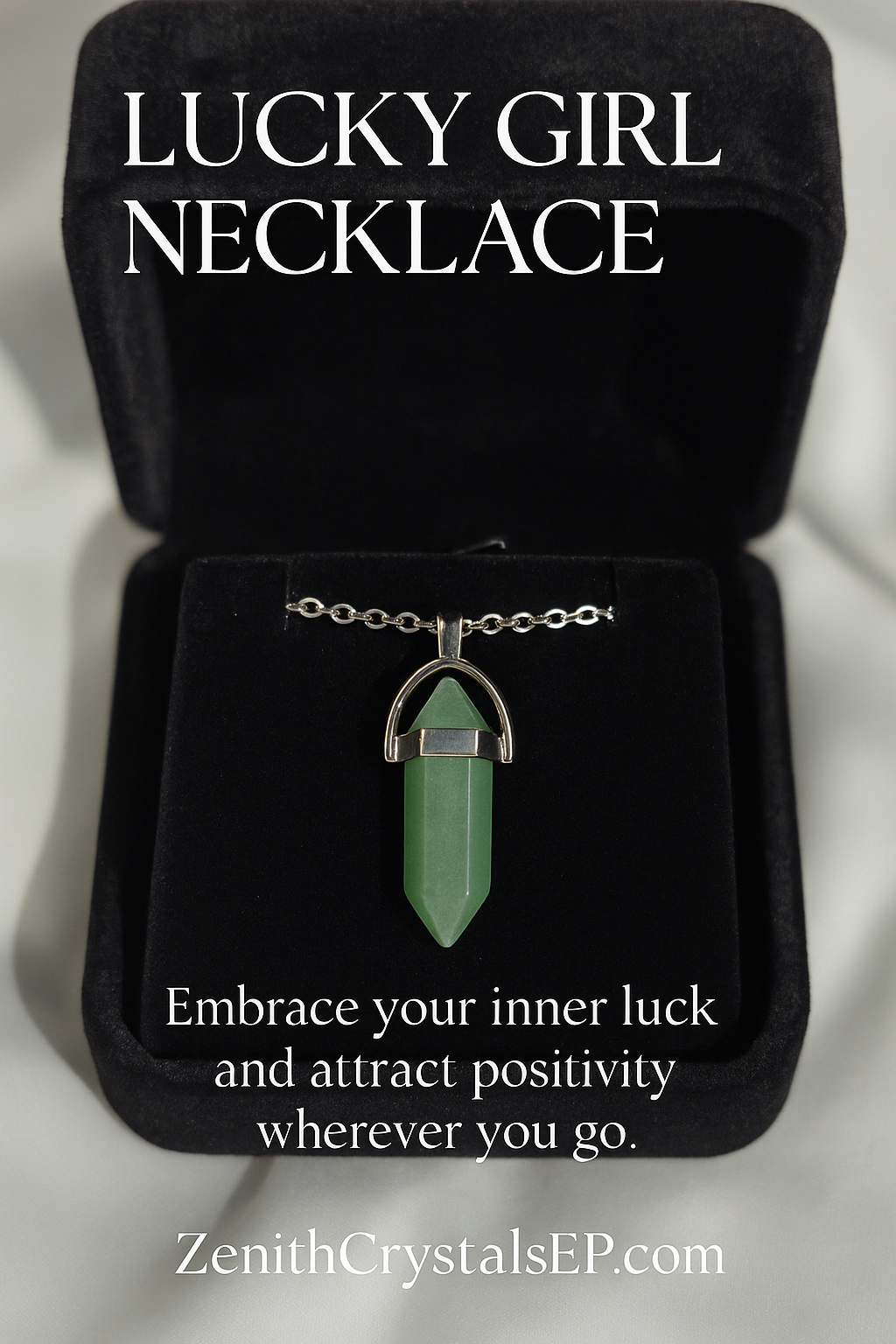 Lucky Girl Necklace Package | Green Aventurine Crystal • Velvet Gift Box