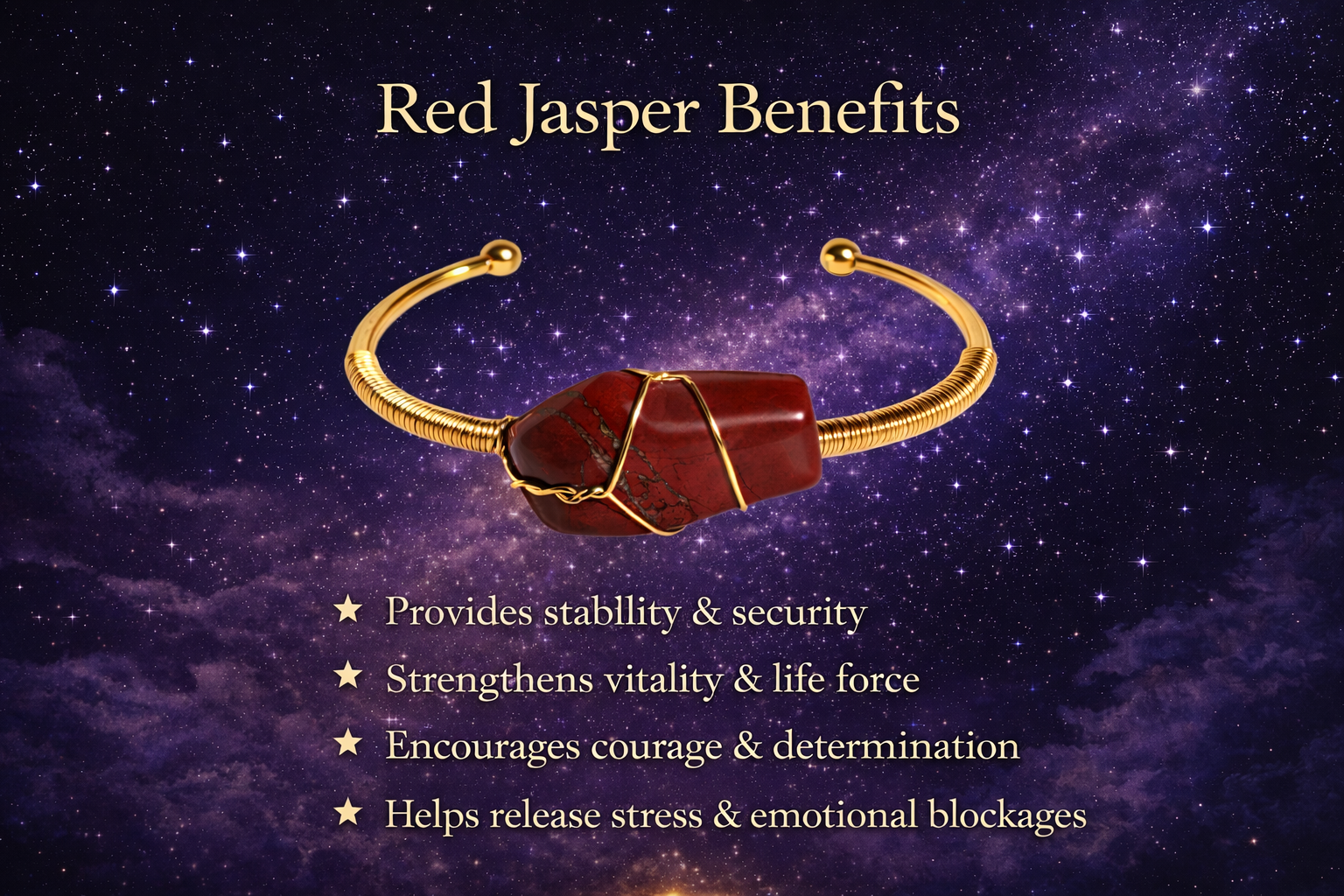 Red Jasper Gold Cuff Bracelet
