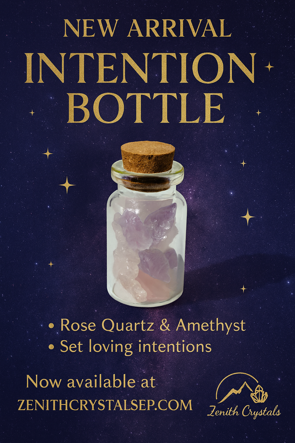 Intention Bottle – Raw Rose Quartz & Raw Amethyst